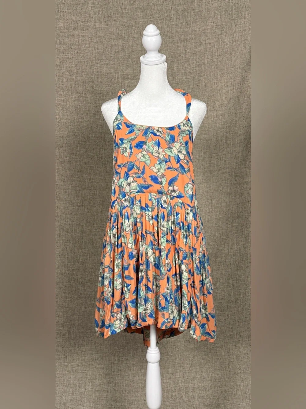 Free People Orange & Blue Floral Halter Mini Dress